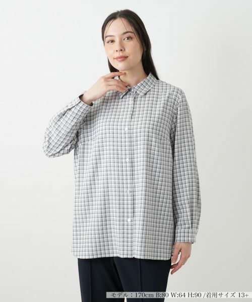 Leilian PLUS HOUSE/レリアンプラスハウス チェックブラウス【Leilian WHITE LABEL】 ピンク 17+ Leilian PLUS HOUSE/レリアンプラスハウス チェックブラウス【Leilian WHITE LABEL】 ピンク 17+