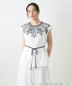 Leilian PLUS HOUSE / レリアンプラスハウス シャツ・ブラウス | 刺繍フレンチスリーブブラウス【BOURGE】