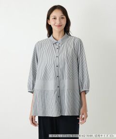 Leilian PLUS HOUSE / レリアンプラスハウス シャツ・ブラウス | ストライプ切替ブラウス【MUSE BY ROCHAS Premiere】