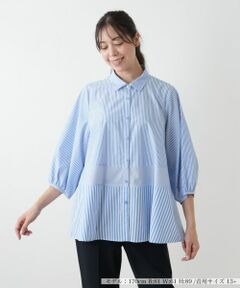 Leilian PLUS HOUSE / レリアンプラスハウス シャツ・ブラウス | ストライプ切替ブラウス【MUSE BY ROCHAS Premiere】