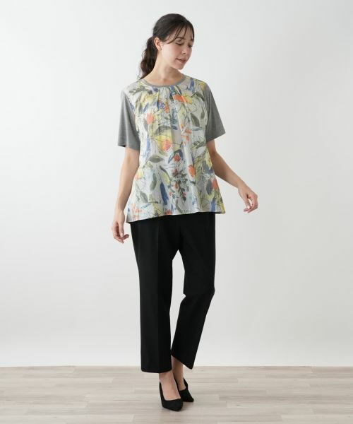 Leilian PLUS HOUSE / レリアンプラスハウス カットソー | プリント切替カットソー【MUSE BY ROCHAS Premiere】 | 詳細1