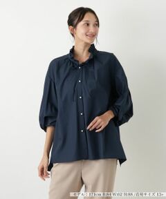 Leilian PLUS HOUSE / レリアンプラスハウス シャツ・ブラウス | フリルネックボリュームスリーブブラウス【NEMIKA】