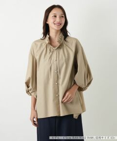 Leilian PLUS HOUSE / レリアンプラスハウス シャツ・ブラウス | フリルネックボリュームスリーブブラウス【NEMIKA】