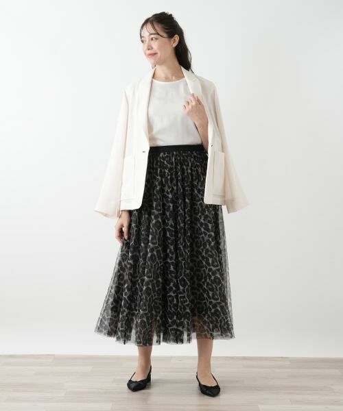 Leilian PLUS HOUSE / レリアンプラスハウス ミニ・ひざ丈スカート | プリントチュールロングスカート【NEMIKA】 | 詳細1