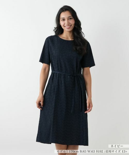 Leilian PLUS HOUSE / レリアンプラスハウス ドレス | アイレットフレアワンピース【Leilian WHITE LABEL】(ネイビー)