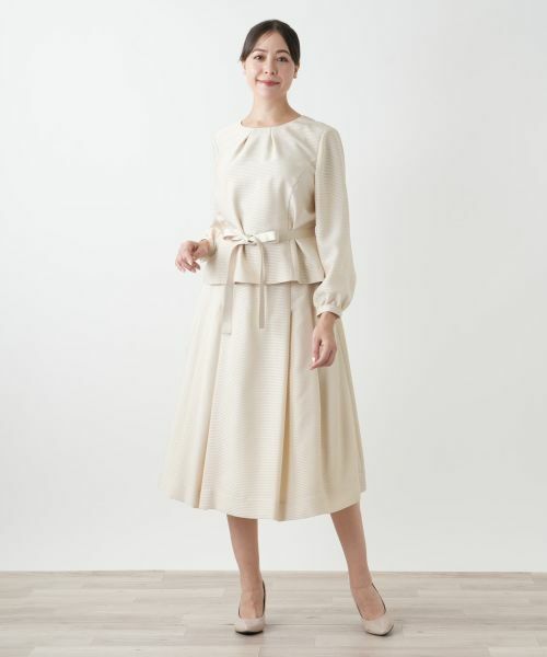 Leilian PLUS HOUSE / レリアンプラスハウス セットアップ | 表情ボーダーノーカラーブラウススーツ | 詳細4