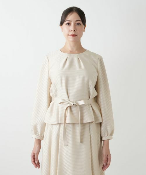 Leilian PLUS HOUSE / レリアンプラスハウス セットアップ | 表情ボーダーノーカラーブラウススーツ | 詳細7