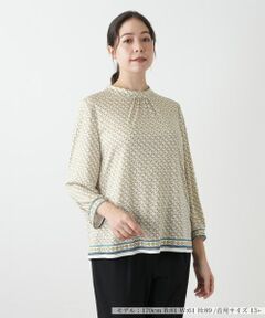 Leilian PLUS HOUSE / レリアンプラスハウス カットソー | プリントスタンドカラーカットソー