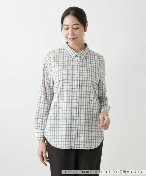 Leilian PLUS HOUSE/レリアンプラスハウス チェックブラウス【Leilian WHITE LABEL】 アイボリー 17+ Leilian PLUS HOUSE/レリアンプラスハウス チェックブラウス【Leilian WHITE LABEL】 アイボリー 17+
