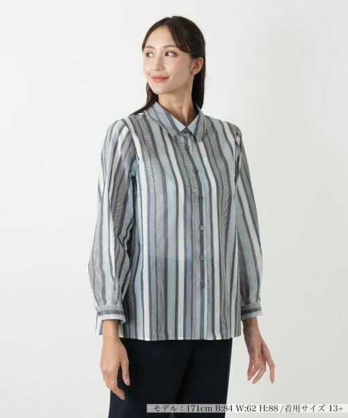 Leilian PLUS HOUSE/レリアンプラスハウス ストライプブラウス【Leilian WHITE LABEL】 コバルトブルー 13+ Leilian PLUS HOUSE/レリアンプラスハウス ストライプブラウス【Leilian WHITE LABEL】 コバルトブルー 13+
