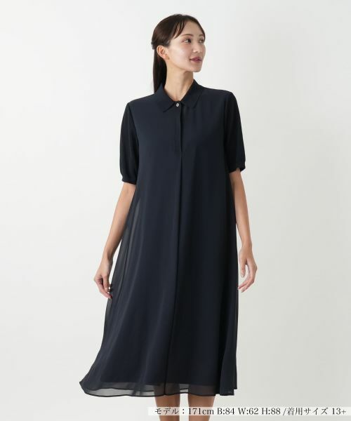 Leilian PLUS HOUSE/レリアンプラスハウス フレアワンピース ネイビー 13+ Leilian PLUS HOUSE/レリアンプラスハウス フレアワンピース ネイビー 13+