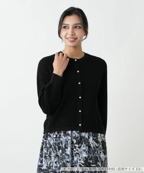 Leilian PLUS HOUSE / レリアンプラスハウス カーディガン・ボレロ | クルーネックカーディガン（ブラック）