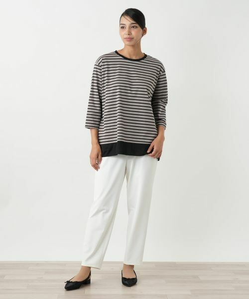 Leilian PLUS HOUSE / レリアンプラスハウス カットソー | 異素材切替ボーダーカットソー | 詳細1