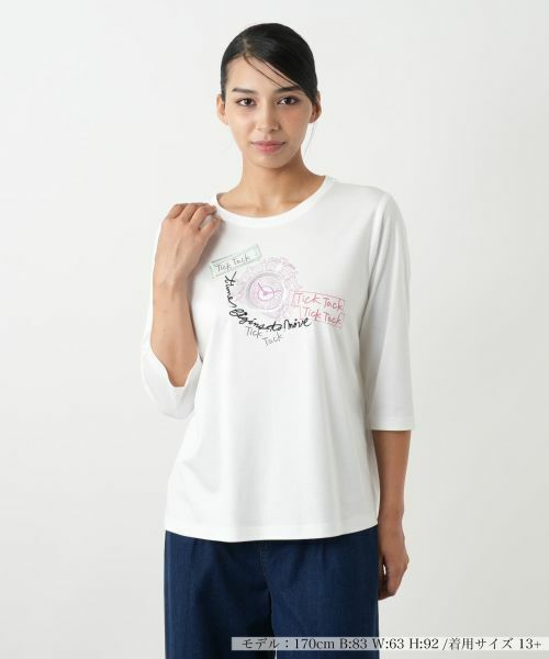 Leilian PLUS HOUSE/レリアンプラスハウス 刺繍プリントカットソー アイボリー 17+ Leilian PLUS HOUSE/レリアンプラスハウス 刺繍プリントカットソー アイボリー 17+