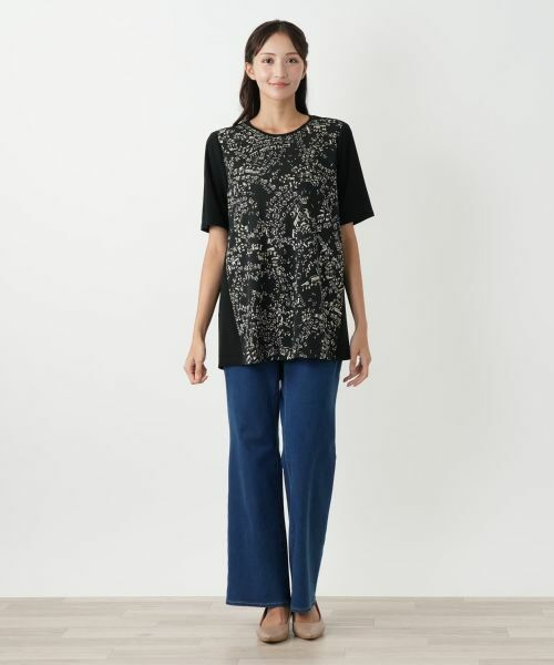 Leilian PLUS HOUSE / レリアンプラスハウス カットソー | プリント切替カットソー【プラス企画】 | 詳細1