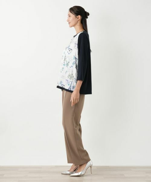 Leilian PLUS HOUSE / レリアンプラスハウス ニット・セーター | プリント切替七分袖ニットプルオーバー【Leilian WHITE LABEL】 | 詳細2