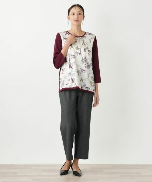 Leilian PLUS HOUSE / レリアンプラスハウス ニット・セーター | プリント切替七分袖ニットプルオーバー【Leilian WHITE LABEL】 | 詳細4