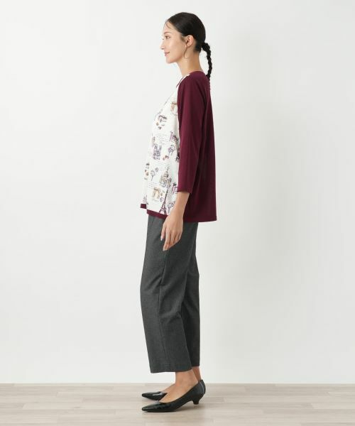 Leilian PLUS HOUSE / レリアンプラスハウス ニット・セーター | プリント切替七分袖ニットプルオーバー【Leilian WHITE LABEL】 | 詳細5