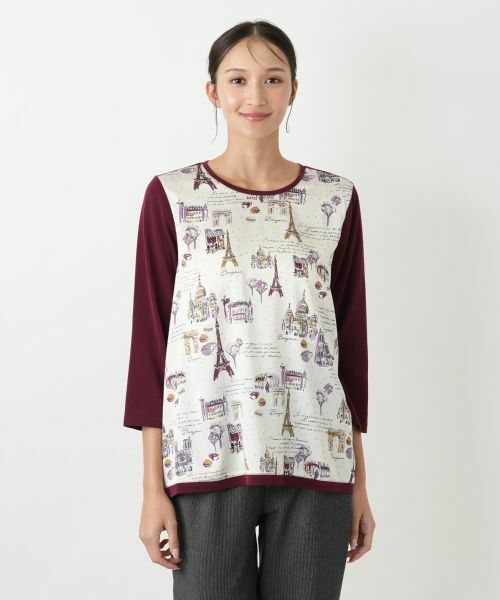 Leilian PLUS HOUSE / レリアンプラスハウス ニット・セーター | プリント切替七分袖ニットプルオーバー【Leilian WHITE LABEL】 | 詳細7