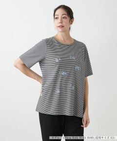 Leilian PLUS HOUSE / レリアンプラスハウス Tシャツ | ボーダー刺繍Tシャツ【Leilian WHITE LABEL】