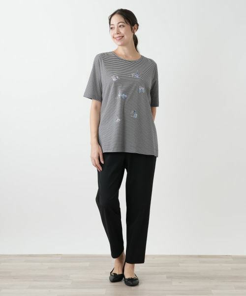 Leilian PLUS HOUSE / レリアンプラスハウス Tシャツ | ボーダー刺繍Tシャツ【Leilian WHITE LABEL】 | 詳細1