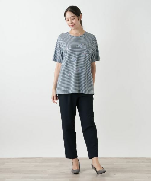 Leilian PLUS HOUSE / レリアンプラスハウス Tシャツ | ボーダー刺繍Tシャツ【Leilian WHITE LABEL】 | 詳細4