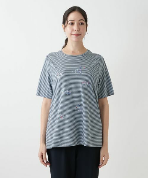 Leilian PLUS HOUSE / レリアンプラスハウス Tシャツ | ボーダー刺繍Tシャツ【Leilian WHITE LABEL】 | 詳細7