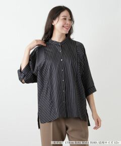 Leilian PLUS HOUSE / レリアンプラスハウス シャツ・ブラウス | ストライプバンドカラーブラウス【ROCHAS Premiere】