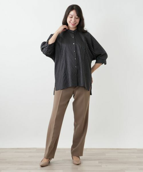 Leilian PLUS HOUSE / レリアンプラスハウス シャツ・ブラウス | ストライプバンドカラーブラウス【ROCHAS Premiere】 | 詳細1