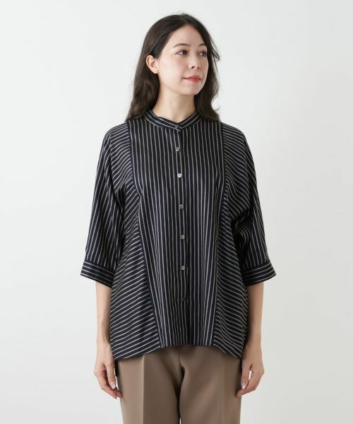 Leilian PLUS HOUSE / レリアンプラスハウス シャツ・ブラウス | ストライプバンドカラーブラウス【ROCHAS Premiere】 | 詳細4