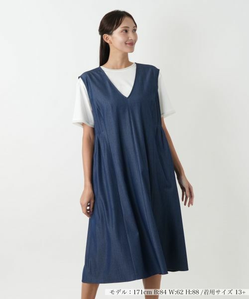 Leilian PLUS HOUSE/レリアンプラスハウス ジャンパースカート【プラス企画】 ブルー系 17+ Leilian PLUS HOUSE/レリアンプラスハウス ジャンパースカート【プラス企画】 ブルー系 17+