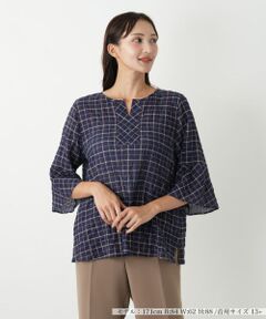 Leilian PLUS HOUSE / レリアンプラスハウス シャツ・ブラウス | チェック柄フレアスリーブブラウス【Leilian WHITE LABEL】