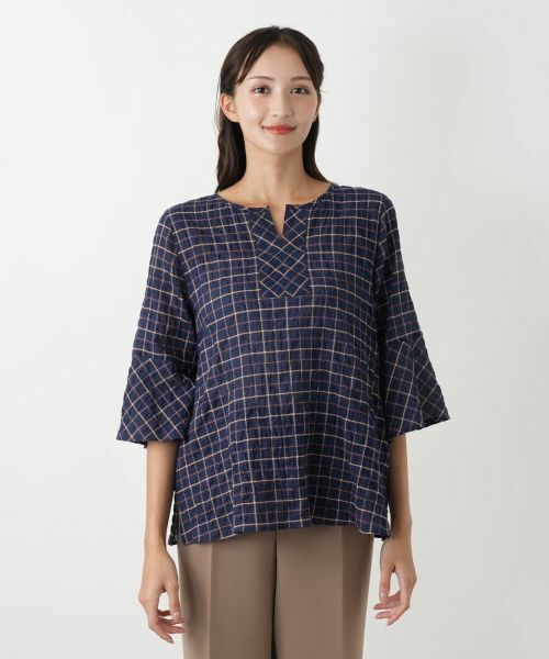 Leilian PLUS HOUSE / レリアンプラスハウス シャツ・ブラウス | チェック柄フレアスリーブブラウス【Leilian WHITE LABEL】 | 詳細4