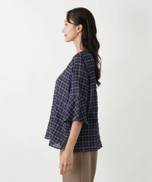 Leilian PLUS HOUSE / レリアンプラスハウス シャツ・ブラウス | チェック柄フレアスリーブブラウス【Leilian WHITE LABEL】 | 詳細5