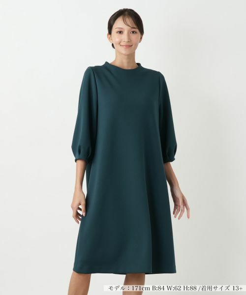 Leilian PLUS HOUSE/レリアンプラスハウス 【店舗人気】無地ワンピース【Leilian WHITE LABEL】 ダークグリーン 17+ Leilian PLUS HOUSE/レリアンプラスハウス 【店舗人気】無地ワンピース【Leilian WHITE LABEL】 ダークグリーン 17+