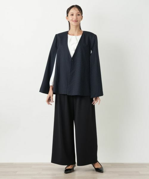 Leilian PLUS HOUSE / レリアンプラスハウス テーラードジャケット | ストライプケープジャケット【NEMIKA】 | 詳細1