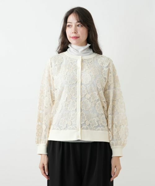 Leilian PLUS HOUSE / レリアンプラスハウス カーディガン・ボレロ | レース切替カーディガン【NEMIKA】 | 詳細4