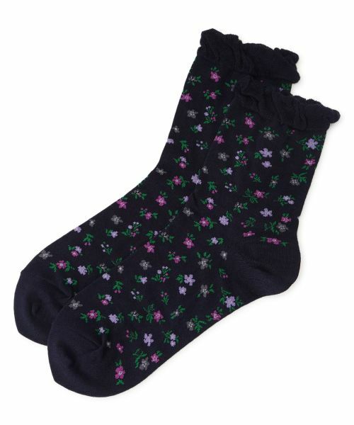 Leilian PLUS HOUSE / レリアンプラスハウス ソックス | 小花柄ショートソックス（ネイビー）