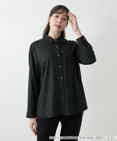 Leilian PLUS HOUSE / レリアンプラスハウス シャツ・ブラウス | 【ウォッシャブル】シャツブラウス【Leilian WHITE LABEL】(モスグリーン)