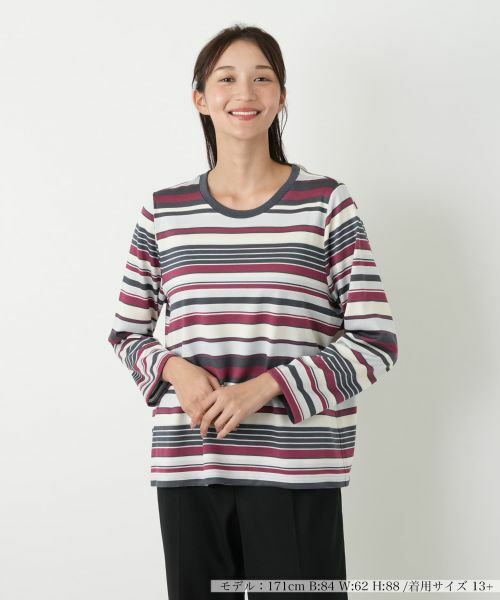 Leilian PLUS HOUSE/レリアンプラスハウス カットソー ボルドー系 13+ Leilian PLUS HOUSE/レリアンプラスハウス カットソー ボルドー系 13+