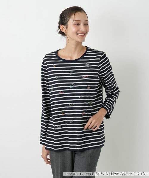 Leilian PLUS HOUSE/レリアンプラスハウス Tシャツ【Leilian WHITE LABEL】 ネイビー 17+ Leilian PLUS HOUSE/レリアンプラスハウス Tシャツ【Leilian WHITE LABEL】 ネイビー 17+