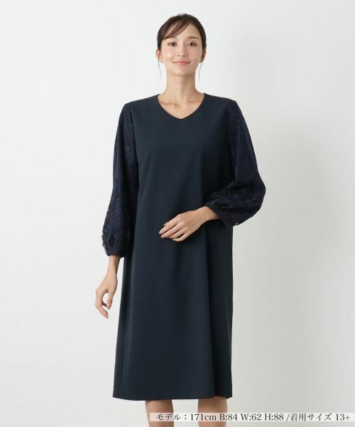 Leilian PLUS HOUSE/レリアンプラスハウス ワンピース【Leilian WHITE LABEL】【ライトオケージョン】 ネイビー 13+ Leilian PLUS HOUSE/レリアンプラスハウス ワンピース【Leilian WHITE LABEL】【ライトオケージョン】 ネイビー 13+