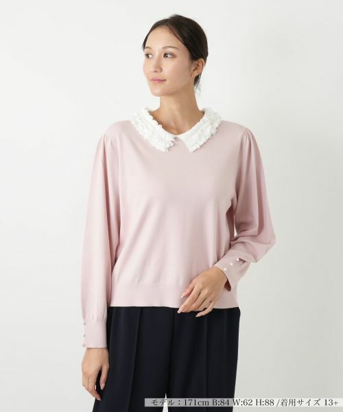 Leilian PLUS HOUSE/レリアンプラスハウス 衿付きニット【NEMIKA】 ピンク 13+ Leilian PLUS HOUSE/レリアンプラスハウス 衿付きニット【NEMIKA】 ピンク 13+