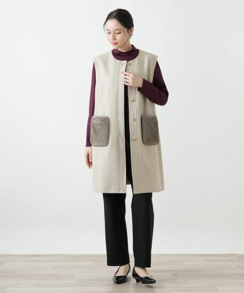 Leilian PLUS HOUSE / レリアンプラスハウス テーラードジャケット | フェイクファーポケットロングジレ【プラス企画】 | 詳細1