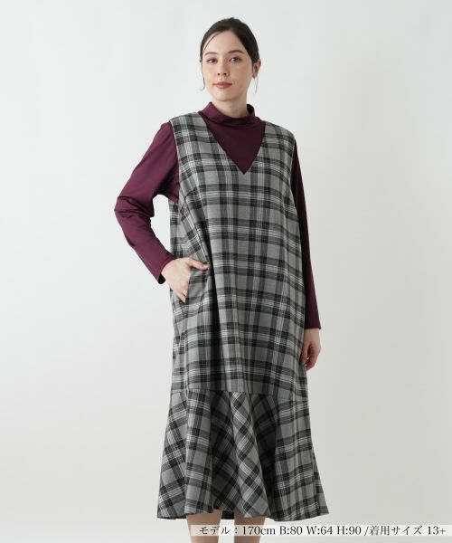 Leilian PLUS HOUSE/レリアンプラスハウス ジャンパースカート【Leilian WHITE LABEL】 チャコール系 17+ Leilian PLUS HOUSE/レリアンプラスハウス ジャンパースカート【Leilian WHITE LABEL】 チャコール系 17+