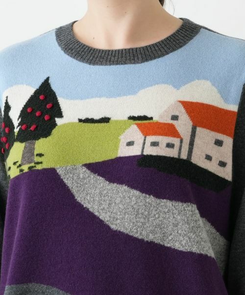 Leilian PLUS HOUSE / レリアンプラスハウス ニット・セーター | 風景モチーフニットプルオーバー【プラス企画】 | 詳細7