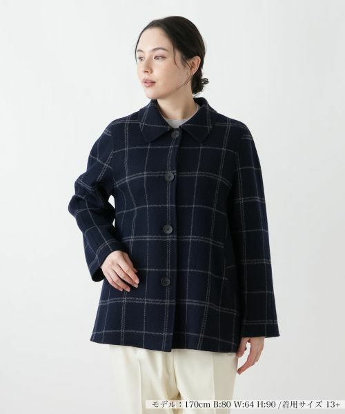 Leilian PLUS HOUSE/レリアンプラスハウス ウィンドウペンショールカラーコート【25年11月カタログ】 ネイビー 13+ Leilian PLUS HOUSE/レリアンプラスハウス ウィンドウペンショールカラーコート【25年11月カタログ】 ネイビー 13+