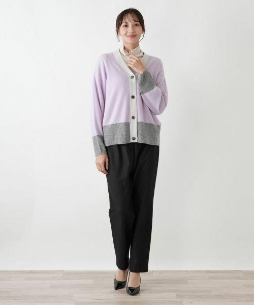 Leilian PLUS HOUSE / レリアンプラスハウス カーディガン・ボレロ | カシミヤ配色カーディガン【Leilian WHITE LABEL】 | 詳細1