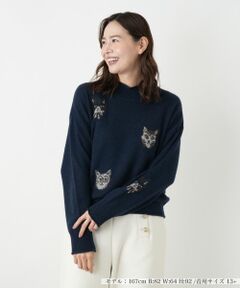 Leilian PLUS HOUSE / レリアンプラスハウス ニット・セーター | 猫モチーフカシミヤニットプルオーバー【NEMIKA】