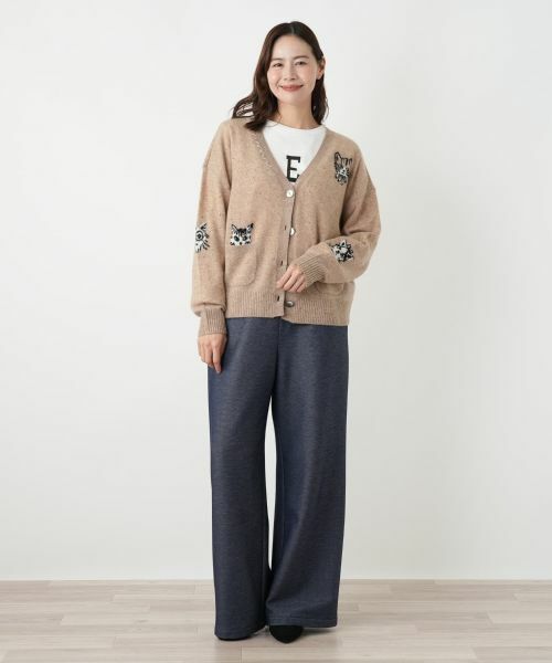 Leilian PLUS HOUSE / レリアンプラスハウス カーディガン・ボレロ | 猫モチーフカシミヤカーディガン【NEMIKA】 | 詳細1